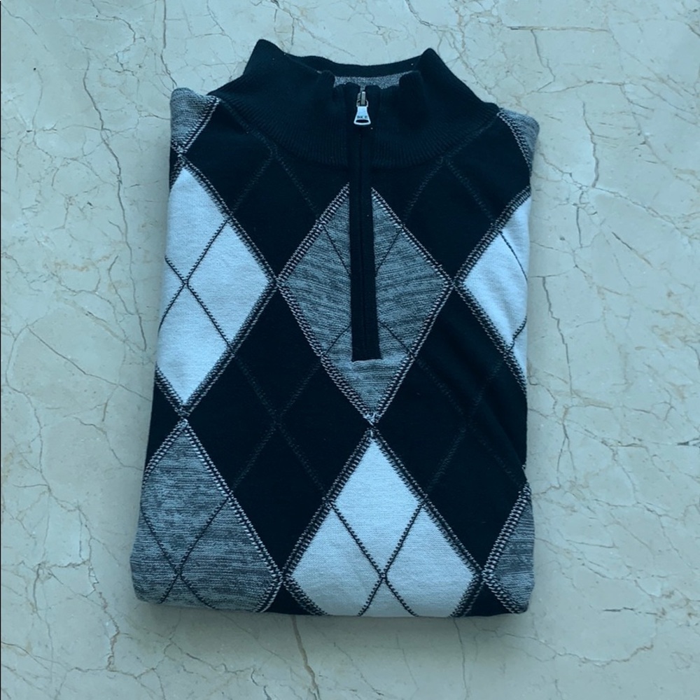 Men’s BKE Zip Up Argyle Black Monochrome Sweater
